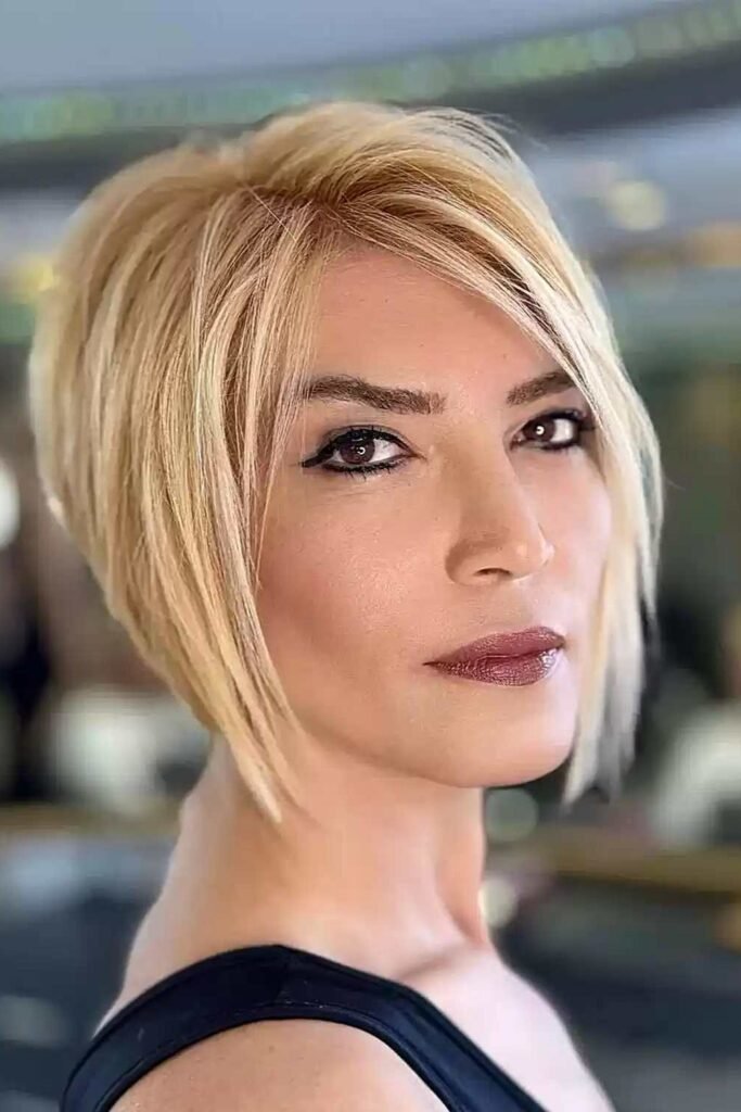 Sleek Stacked Blonde Bob with Angular Front Pieces