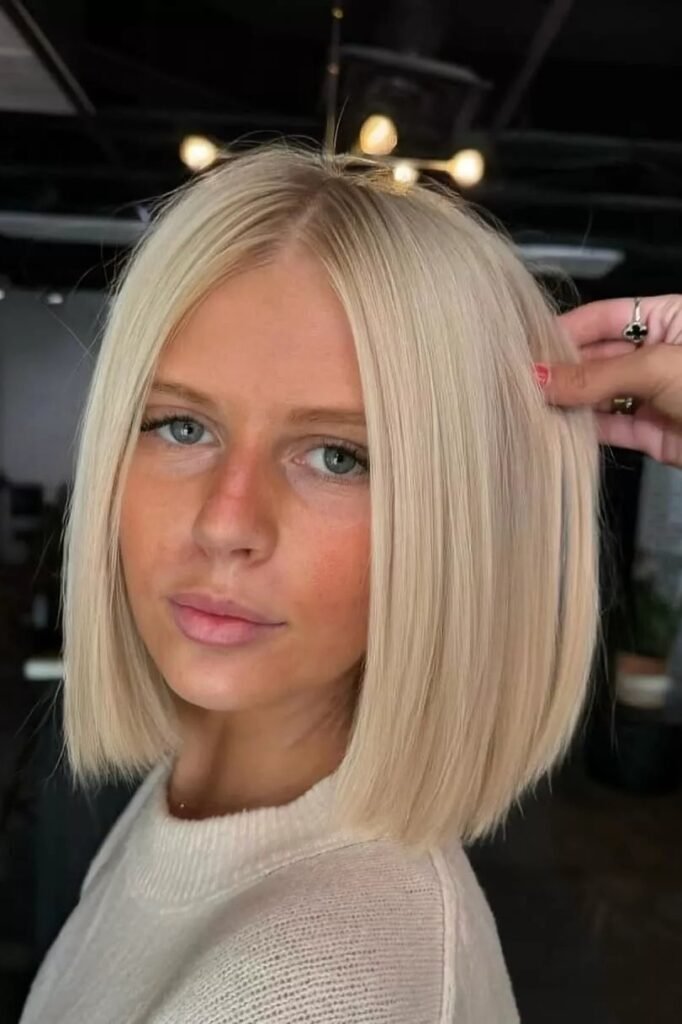 Sleek Straight Blonde Bob with Center Part