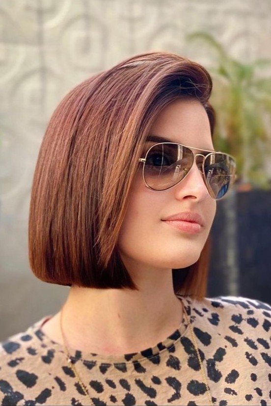 Sleek Straight Bob with Aviator Sunglasses