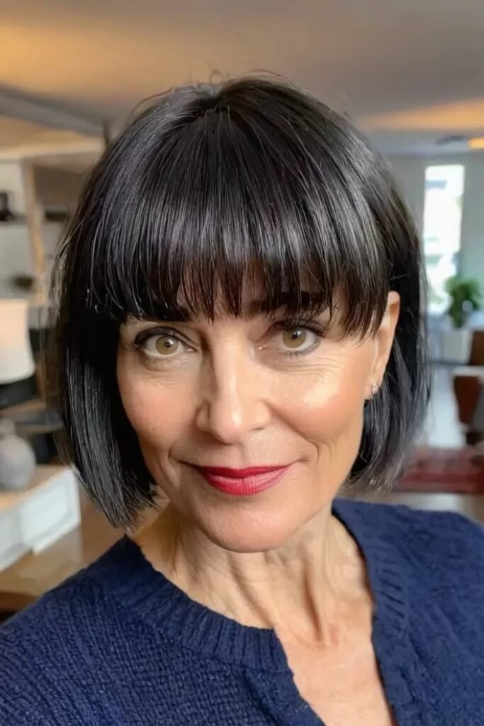Sleek Straight Bob with Blunt Bangs and Dark Finish