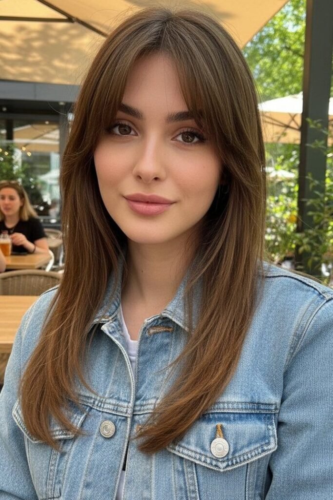 Sleek Straight Medium Layers with Classic Curtain Bangs