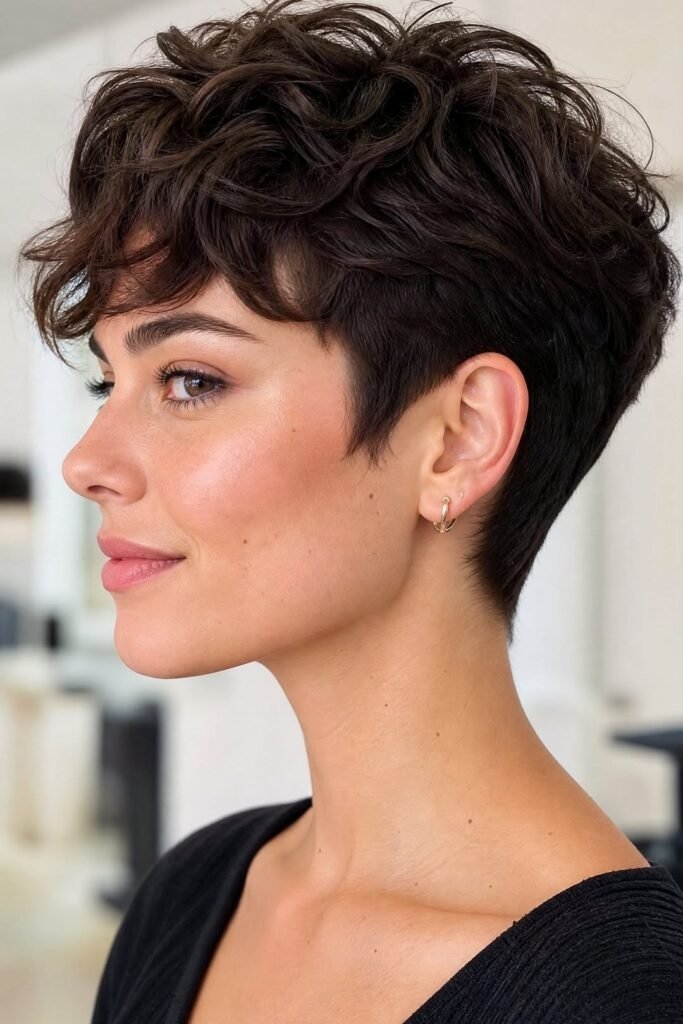 Sleek Tapered Pixie with Crown Curls