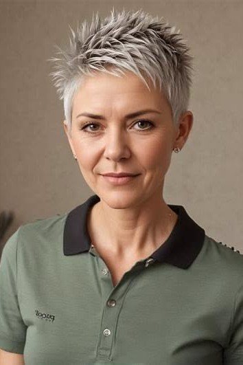 Sleek Tapered Spiky Pixie with Dark Collar