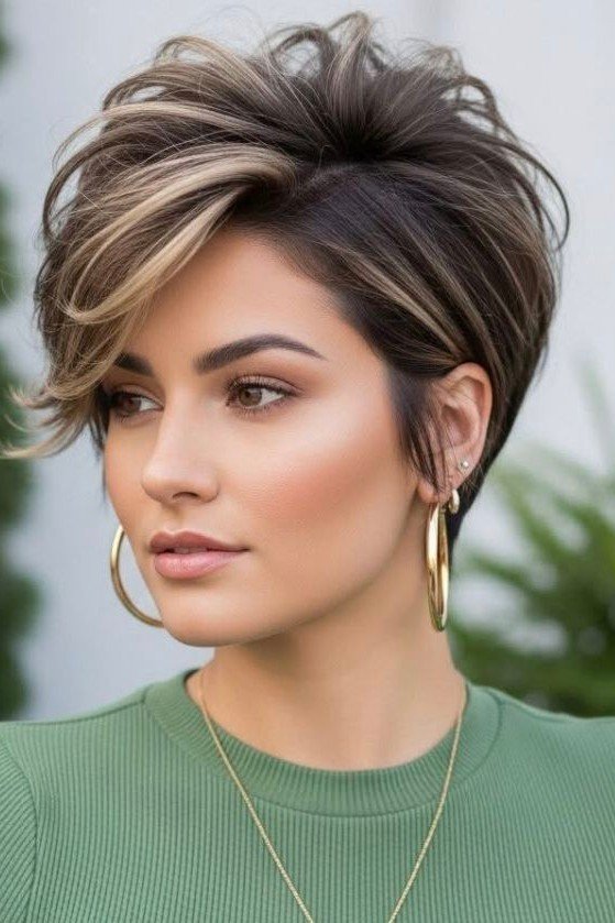 Sleek Two-Tone Pixie Cut with Highlights and Deep Side Part