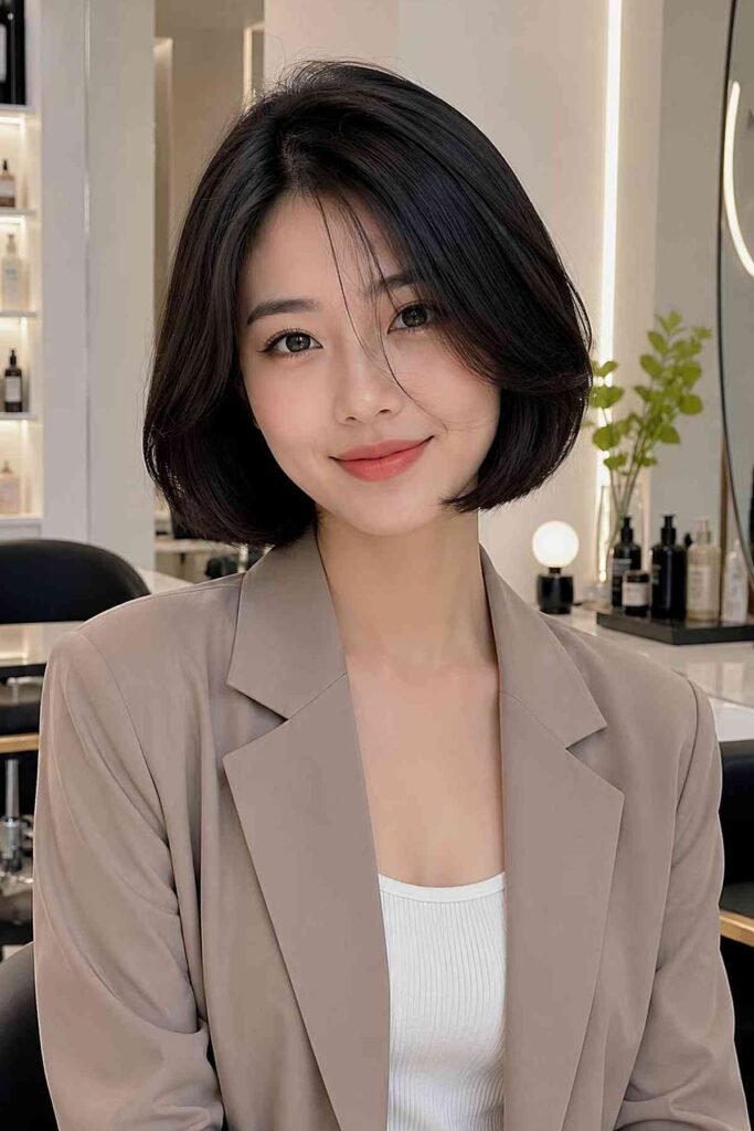 Smooth Chin-Length Bob with Wispy Bangs