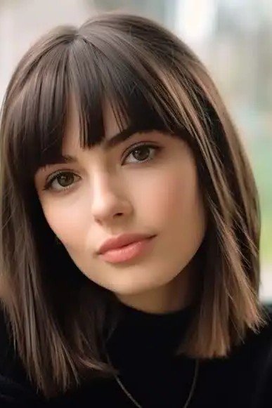 Smooth Dark Bob with Classic Fringe