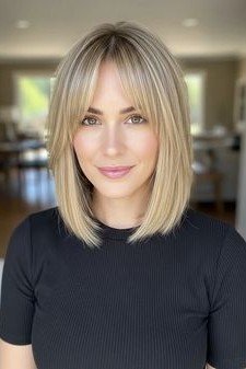 Smooth Layered Bob with Precision Curtain Bangs