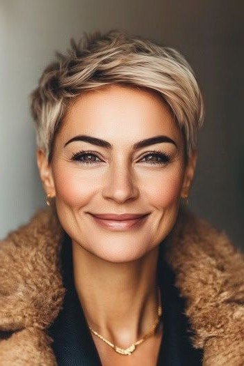 Soft Blonde Pixie Cut with Side-Swept Bangs