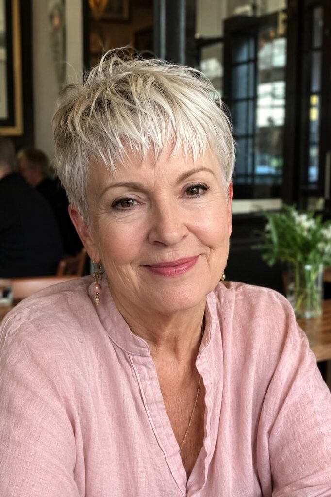 Soft Blonde Pixie with Textured Wispy Bangs