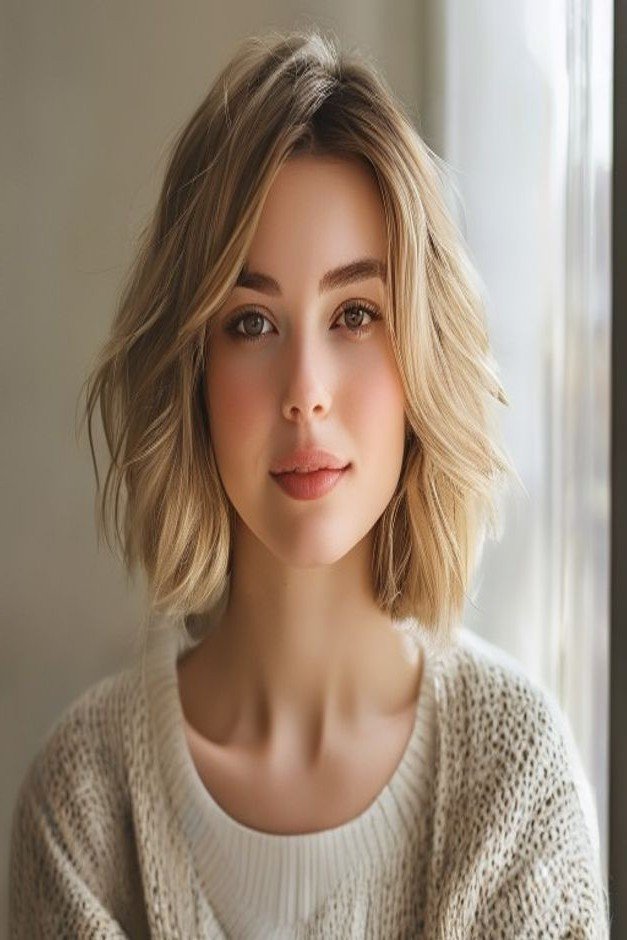 Soft Blonde Textured Bob with Center Part