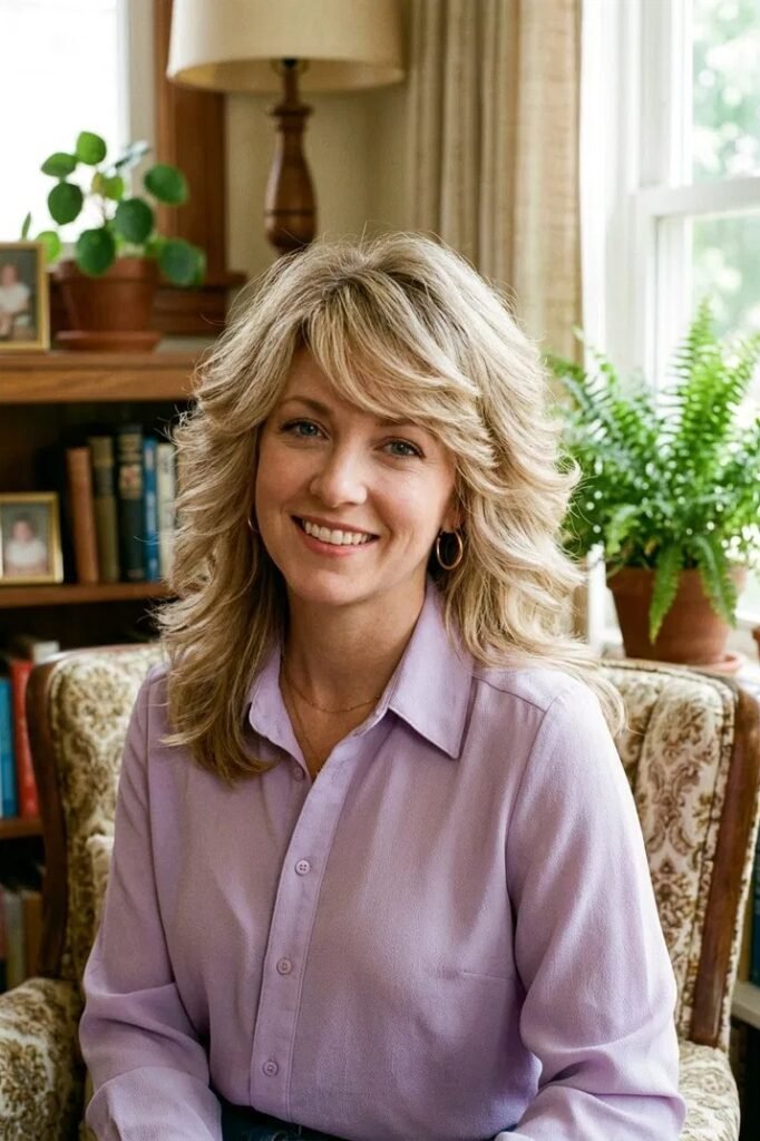 Soft Blonde Vintage Layered Cut with Side Bangs