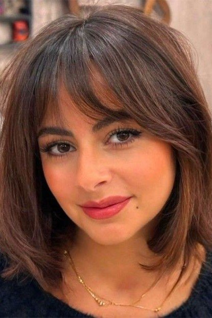 Soft Brown Bob with Wispy Bangs