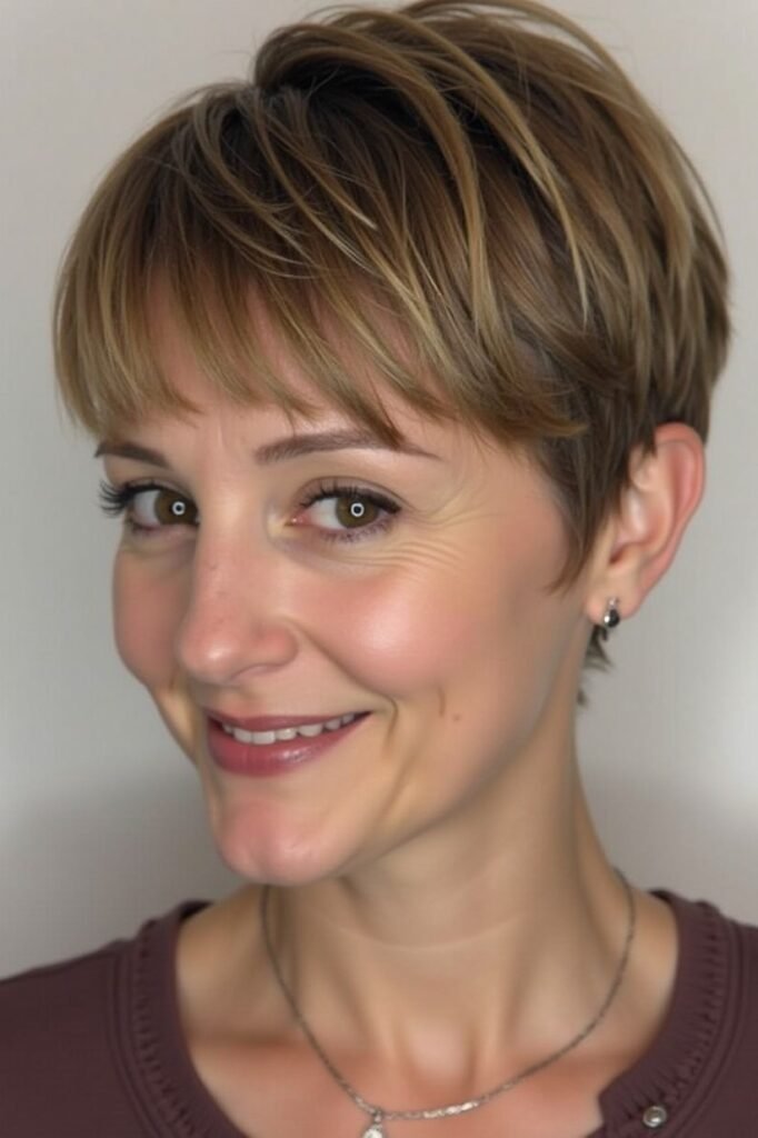 Soft Brown Pixie with Wispy Bangs