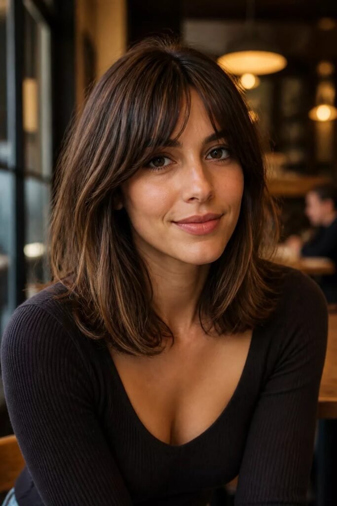 Soft Brunette Bob with Curtain Bangs