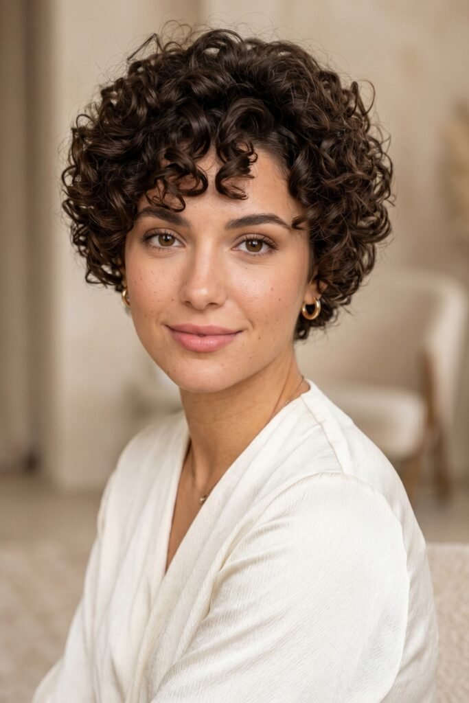 Soft Curly Bob with Gentle Waves and Bouncy Curls