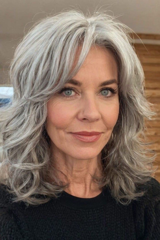 Soft Gray Shag with Face-Framing Layers