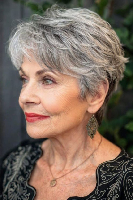 Soft Grey Layered Pixie