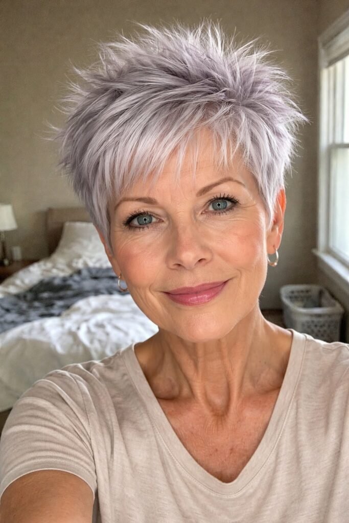 Soft Lavender-Toned Spiky Pixie Cut