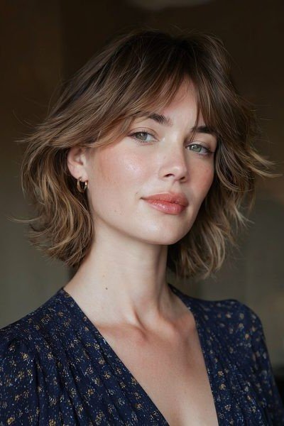 Soft Layered Bob with Curtain Bangs