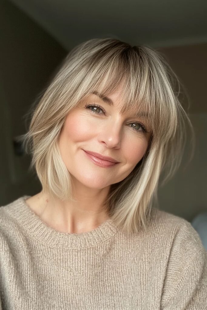 Soft Layered Bob with Curtain Bangs