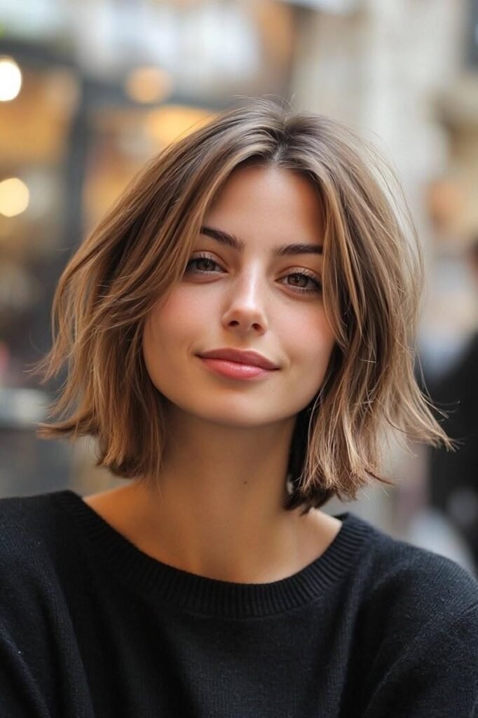 Soft Layered Bob with Curtain Bangs
