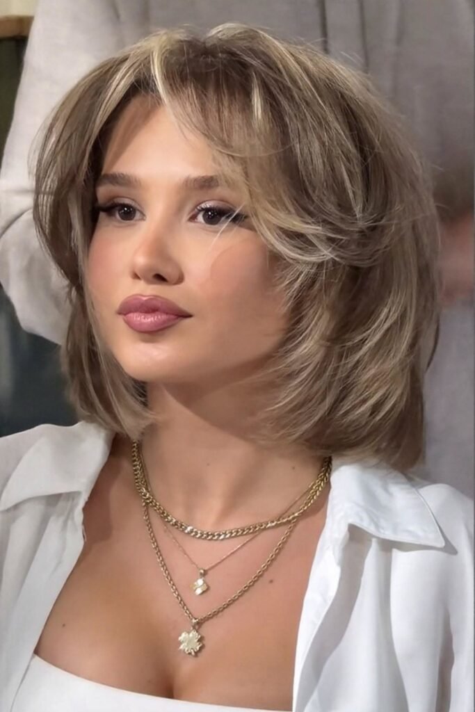 Soft Layered Bob with Face-Framing Curtain Bangs