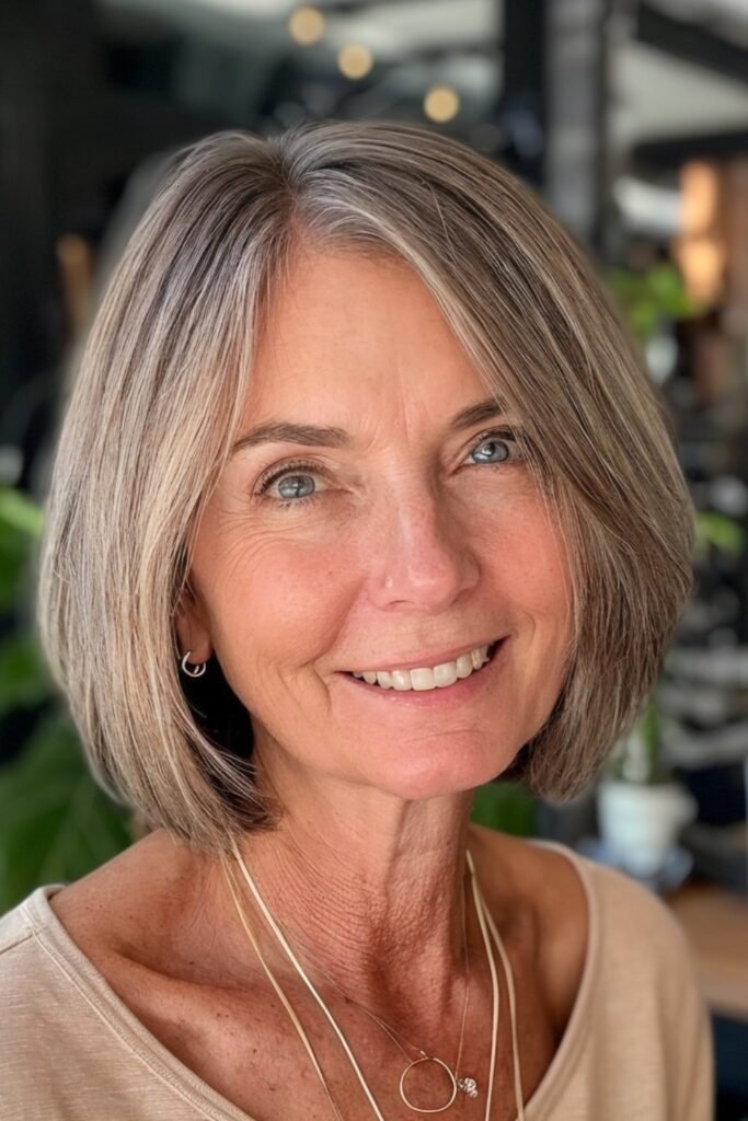 Soft Layered Bob with Highlights and Side Part