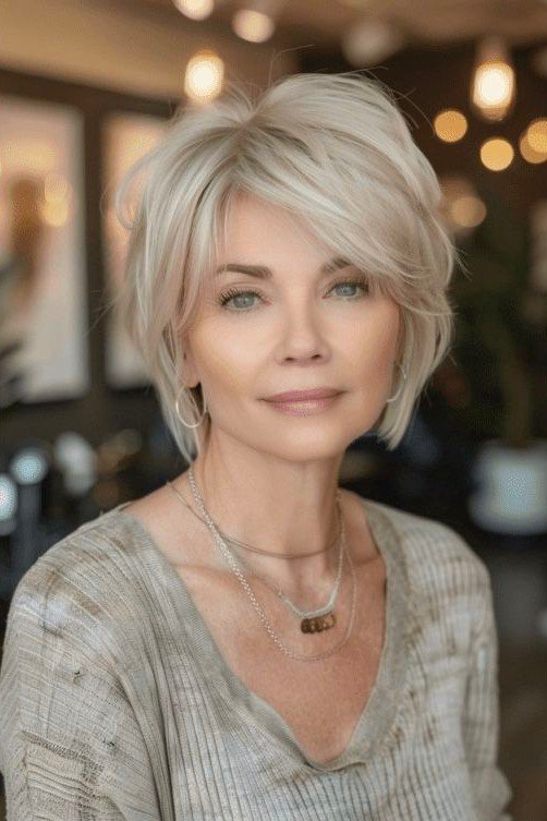 Soft Layered Bob with Side-Swept Bangs and Volume