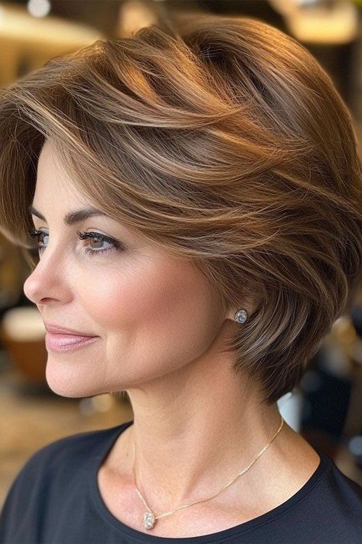 Soft Layered Caramel Brown Bob