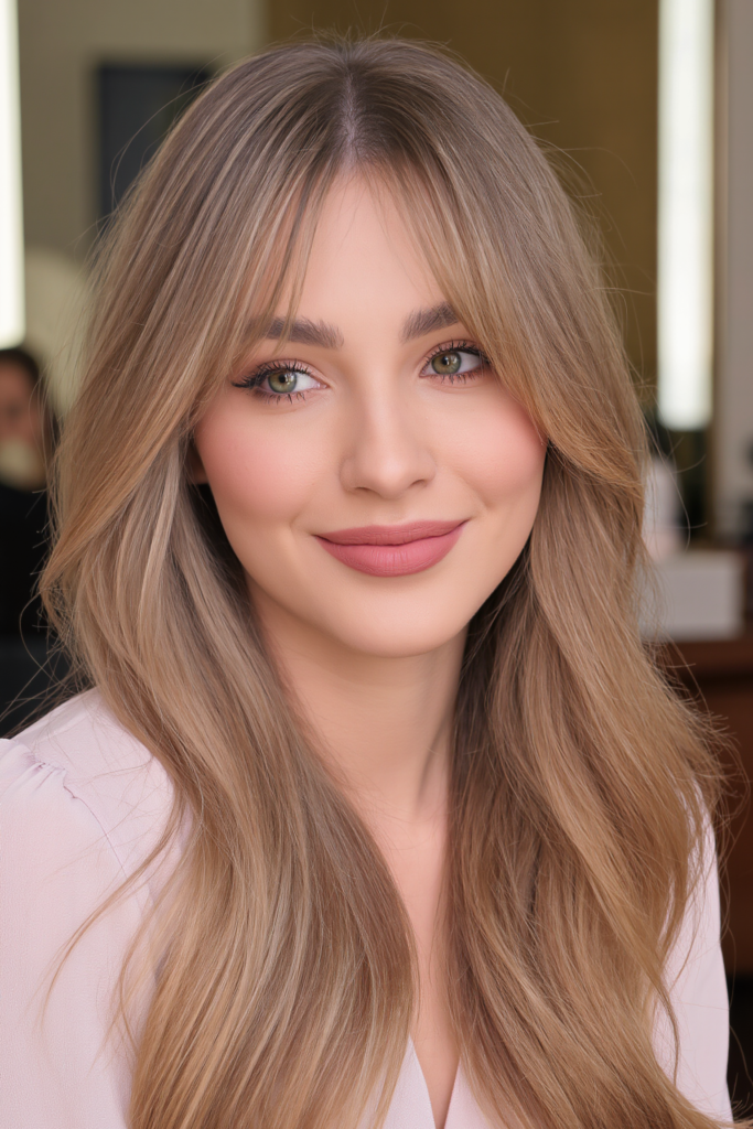 Soft Layered Hair with Long Curtain Bangs