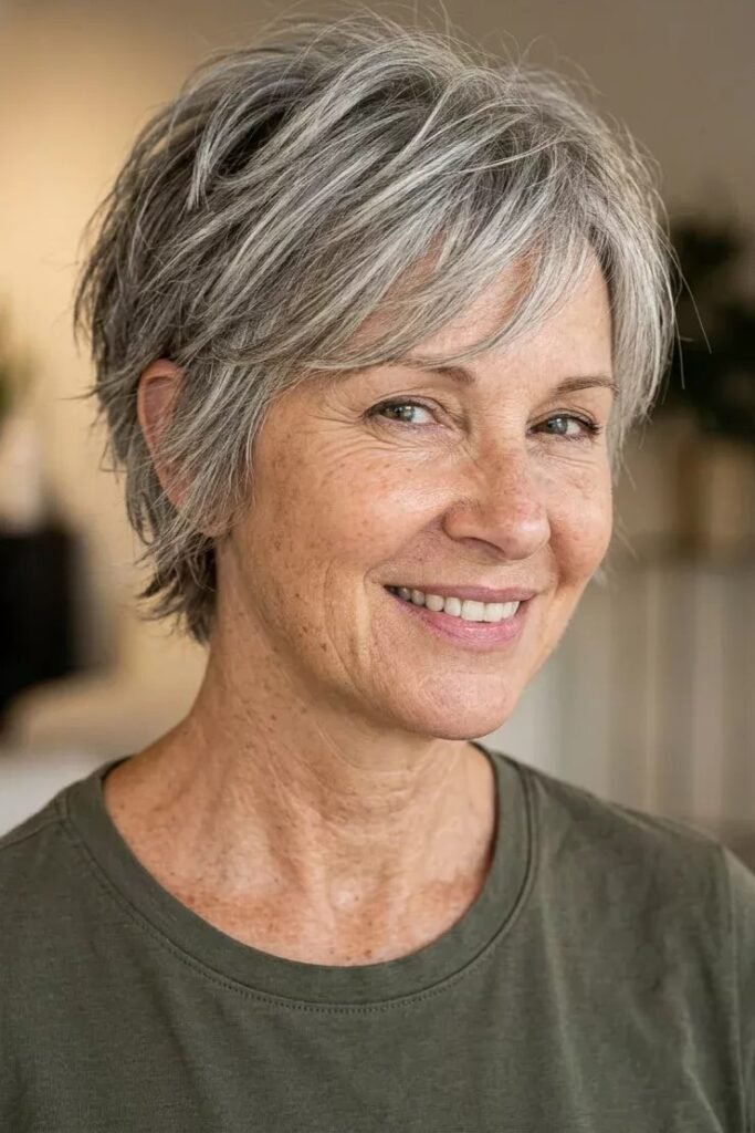 Soft Layered Shag Bob with Side-Swept Bangs