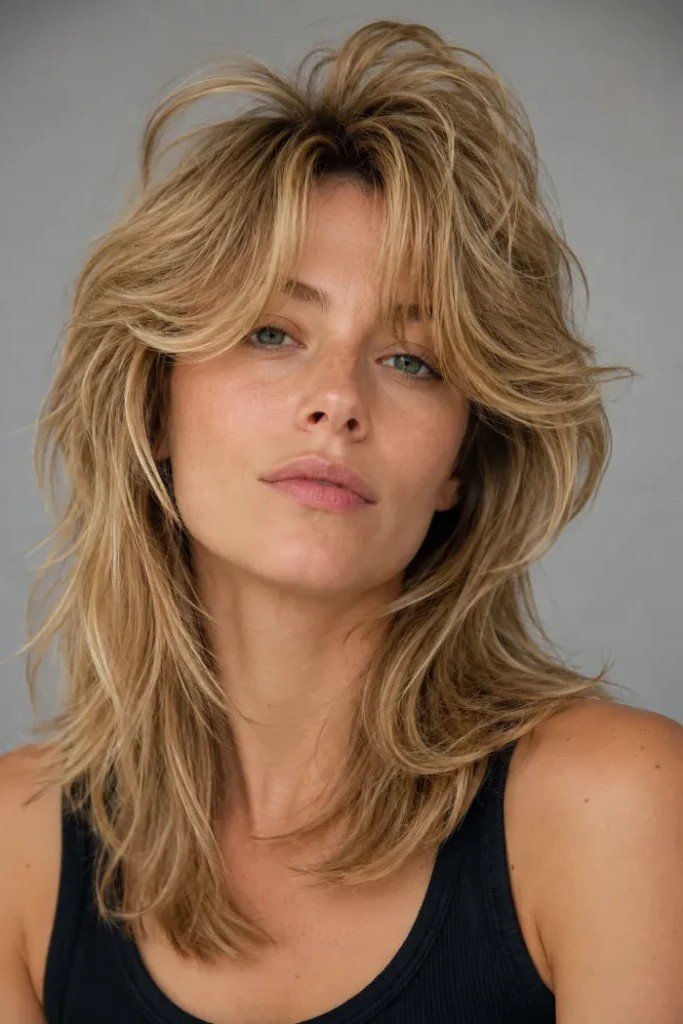 Soft Layered Shag with Wispy Curtain Bangs