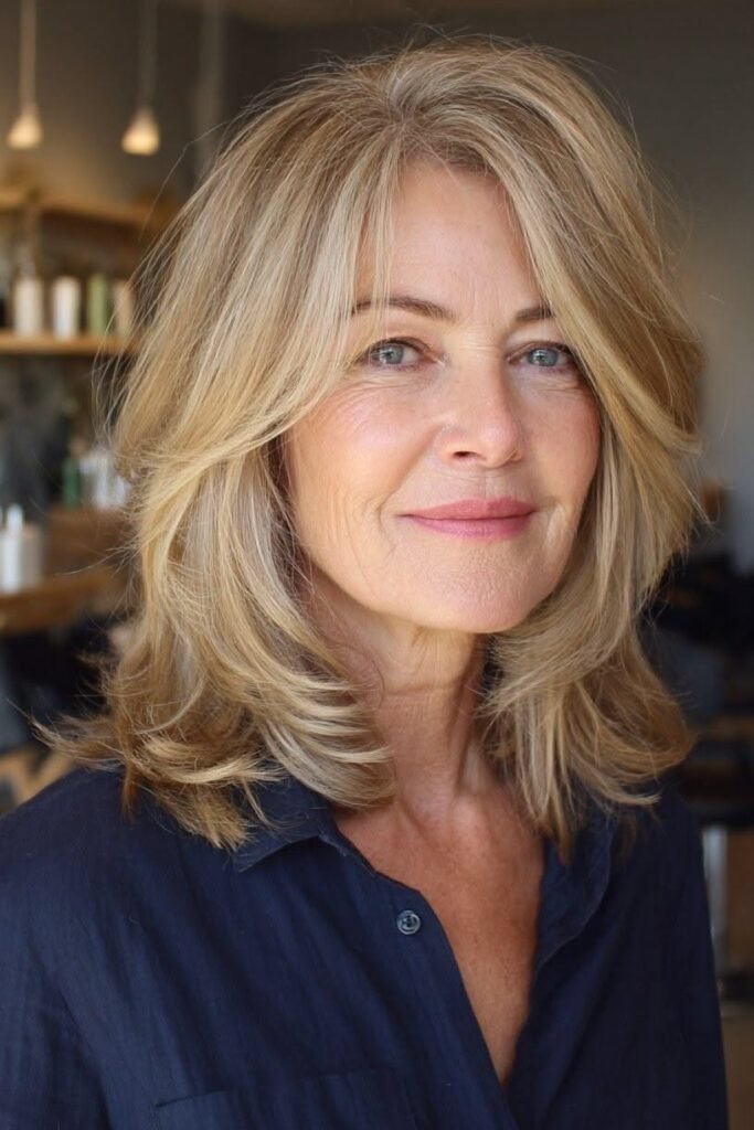 Soft Layered Shoulder-Length Hair with Side Part