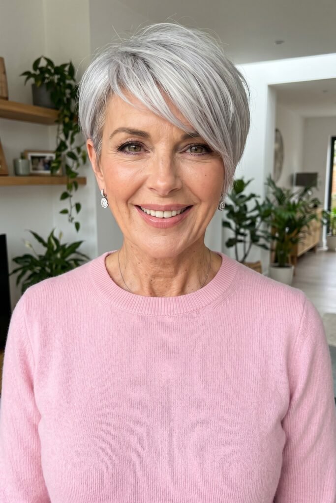 Soft Layered Silver Pixie with Voluminous Crown
