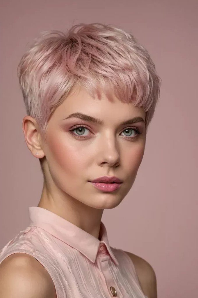 Soft Pink Layered Pixie Cut