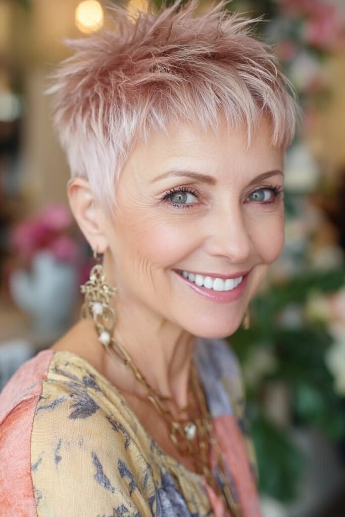 Soft Pink Spiky Pixie Cut with Textured Layers