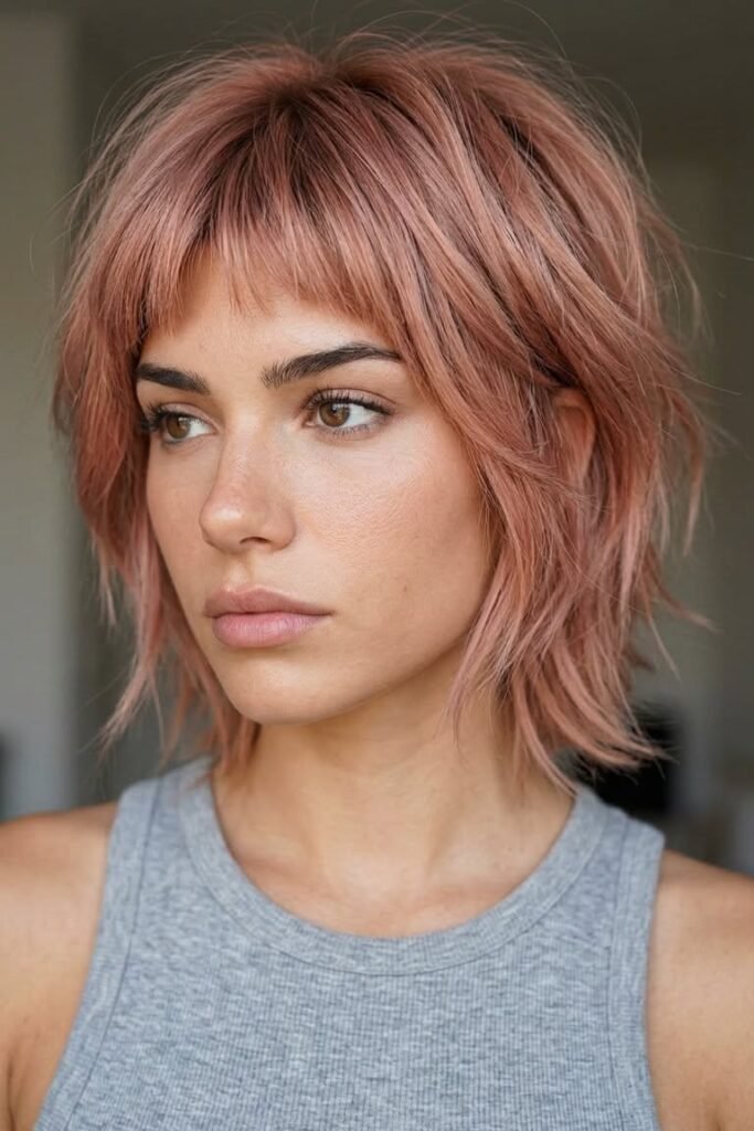 Soft Pink Textured Wolf with Wispy Bangs