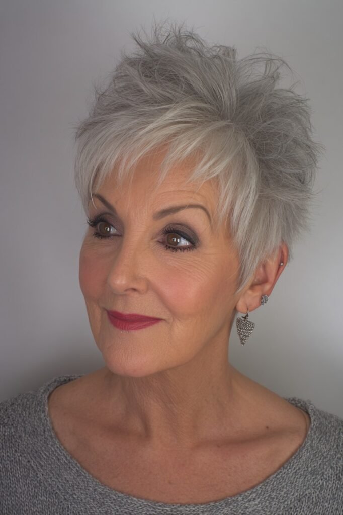 Soft Silver Spiky Pixie with Piece-y Bangs
