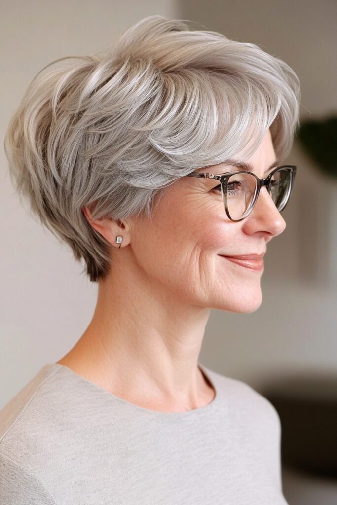Soft Sweep Layered Pixie with Tapered Neckline
