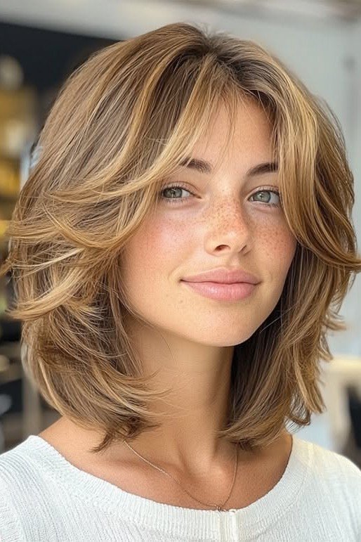 Soft Textured Lob with Curtain Bangs