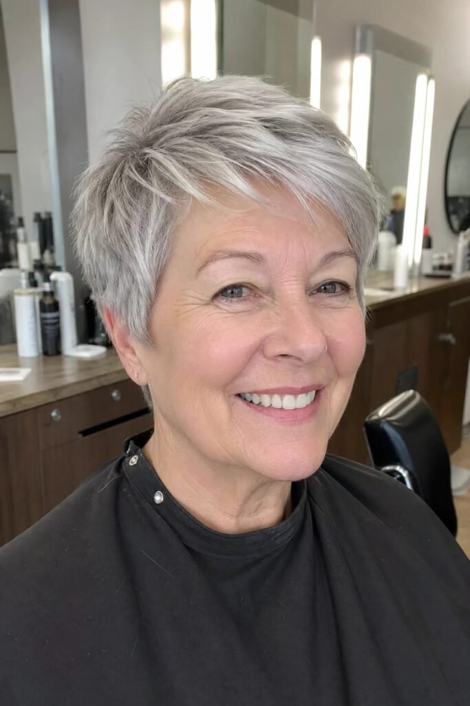 Soft Textured Silver Pixie Cut