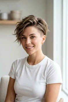 Soft Tousled Pixie Cut with Side-Swept Bangs