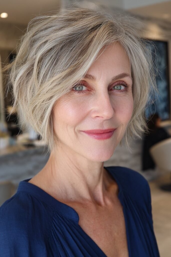 Soft Wavy Ash Blonde Textured Bob