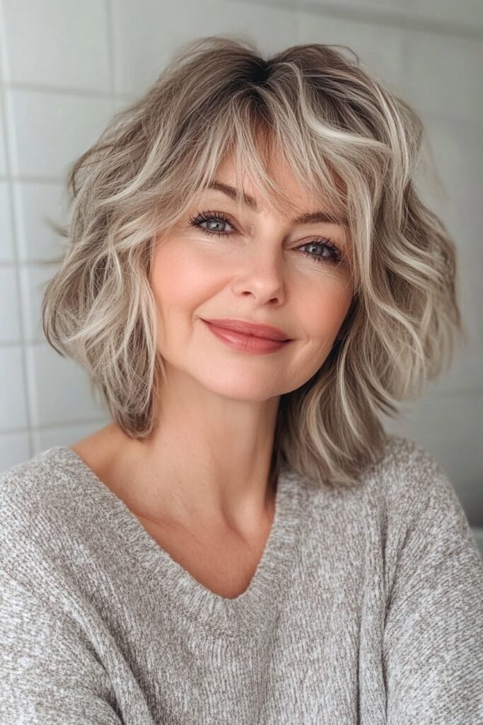 Soft Wavy Bob with Side-Swept Fringe