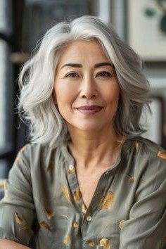 Soft Wavy Silver Bob with Subtle Layering