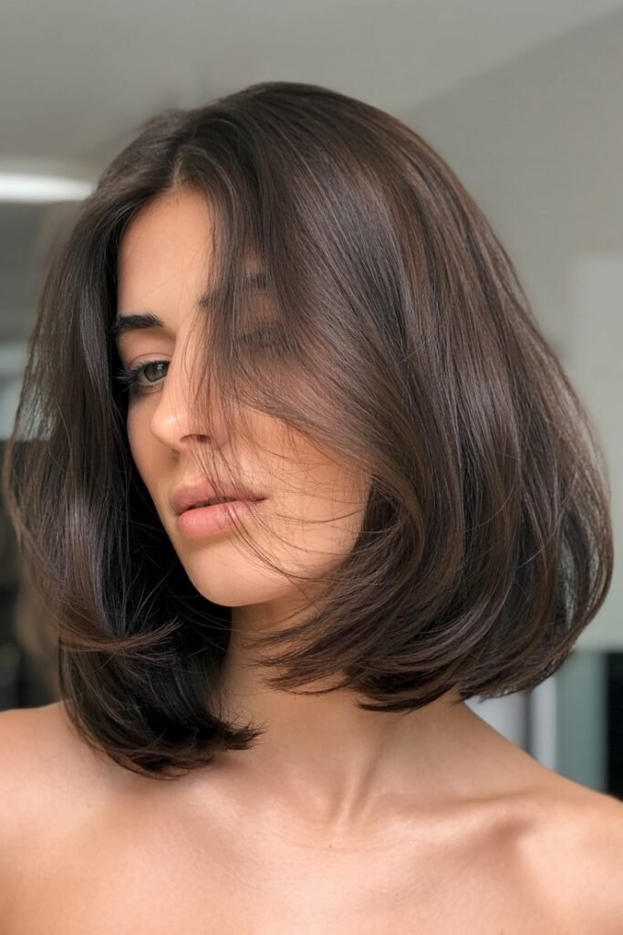 Softly Layered Brunette Bob with Face-Framing Volume