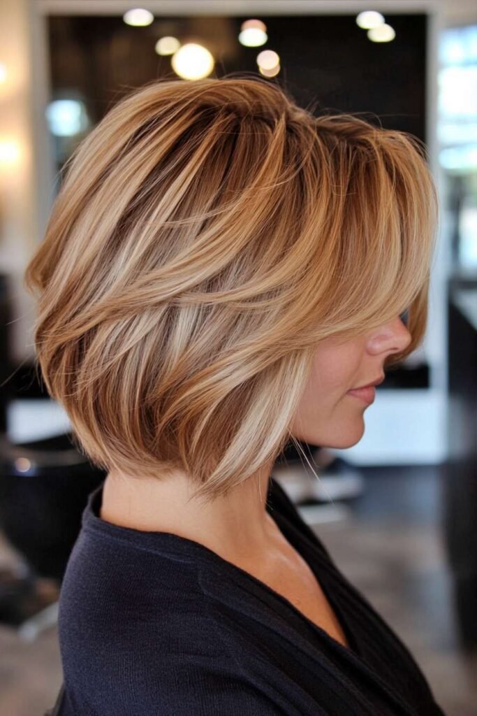 Sophisticated Layered Bob with Honey Blonde Highlights