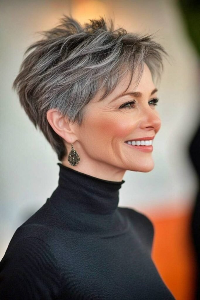Spiky Grey Pixie Cut with Layered Texture