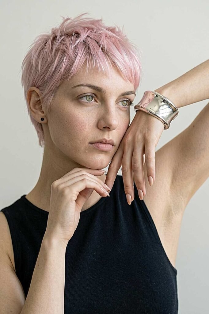 Spiky Pastel Pink Pixie Cut