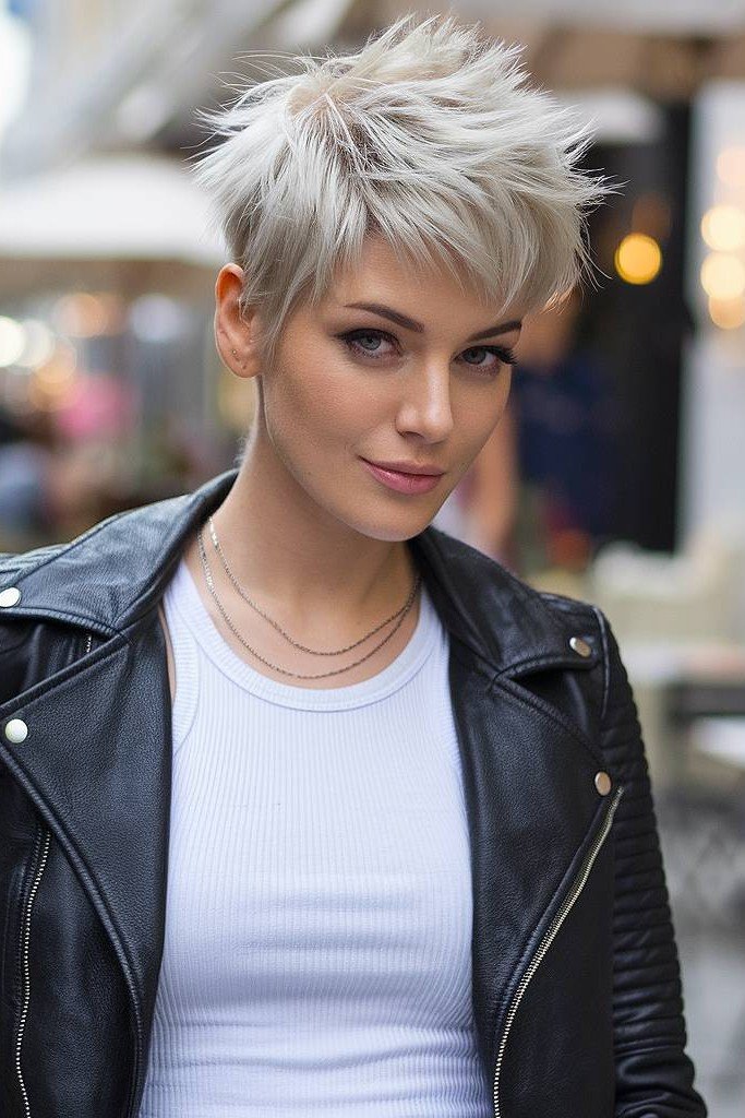 Spiky Platinum Blonde Pixie Cut with Undercut